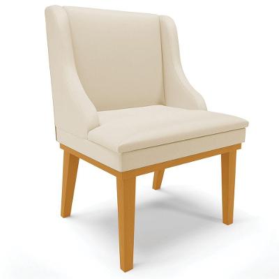 Poltrona Base Fixa De Madeira Firenze Pu Bege/Castanho
