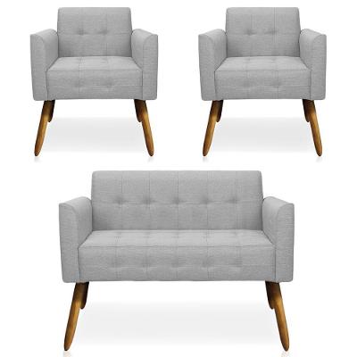 Conjunto 2 Poltronas E 1 Namoradeira Pés Palito Linho Cinza