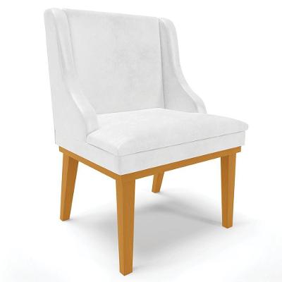 Poltrona Base Fixa De Madeira Pu Branco Brilho/Castanho