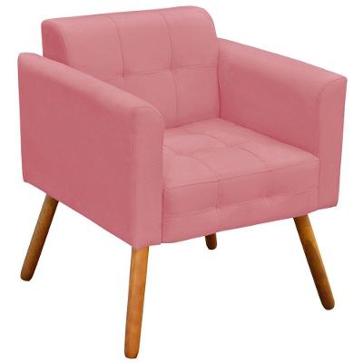 Poltrona Decorativa Pés Palito Karen Suede Rosê - Gran Belo
