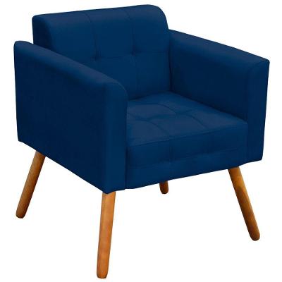Poltrona Decorativa Pés Palito Karen Suede Azul Marinho