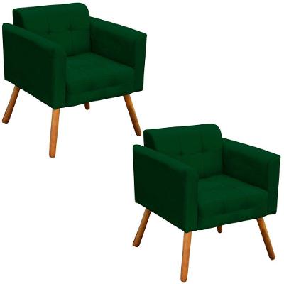 Kit 2 Poltronas Decorativas Pés Palito Karen Suede Verde