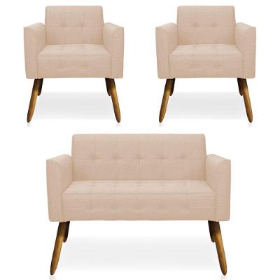 Conjunto 2 Poltronas E 1 Namoradeira Pés Palito Linho Bege