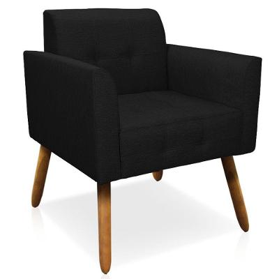 Poltrona Decorativa Pés Palito Karen Linho Preto - Gran Belo