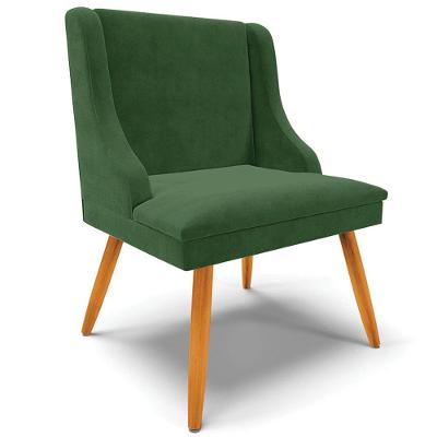 Poltrona Pés Palito De Madeira Suede Verde Esmeralda/Natural