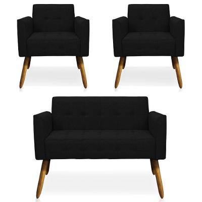 Conjunto 2 Poltronas E 1 Namoradeira Pés Palito Linho Preto