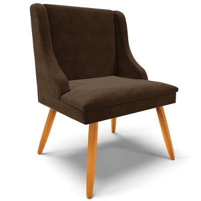 Poltrona Pés Palito De Madeira Firenze Suede Marrom/Natural