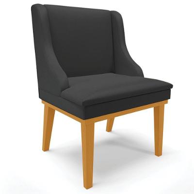 Poltrona Base Fixa De Madeira Pu Preto Fosco/Castanho