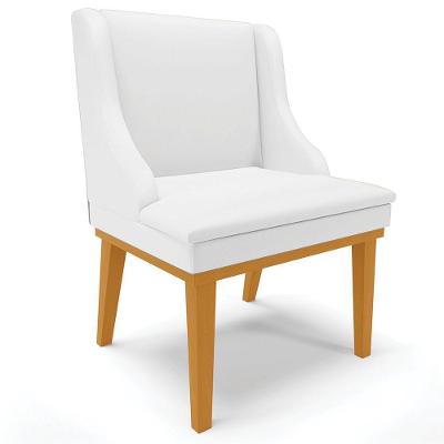 Poltrona Base Fixa De Madeira Pu Branco Fosco/Castanho