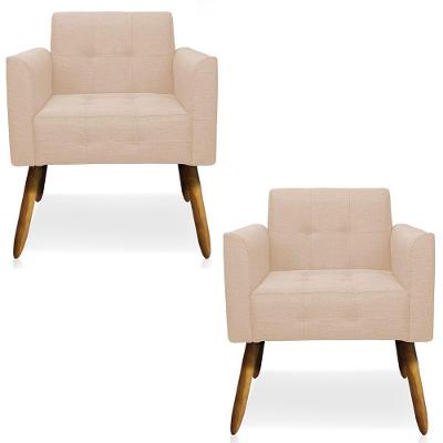 Kit 2 Poltronas Decorativas Pés Palito Karen Linho Bege