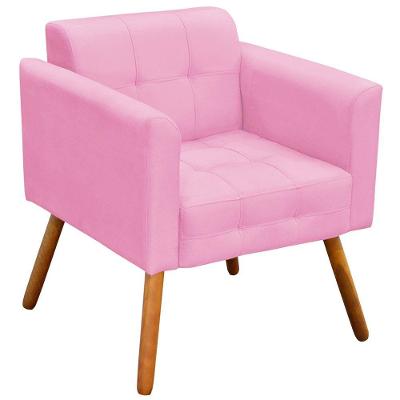 Poltrona Decorativa Pés Palito Karen Suede Rosa - Gran Belo