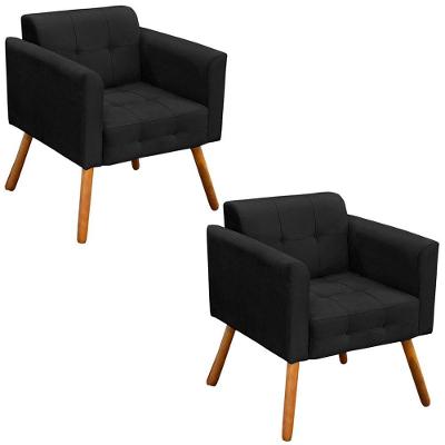 Kit 2 Poltronas Decorativas Pés Palito Karen Suede Preto