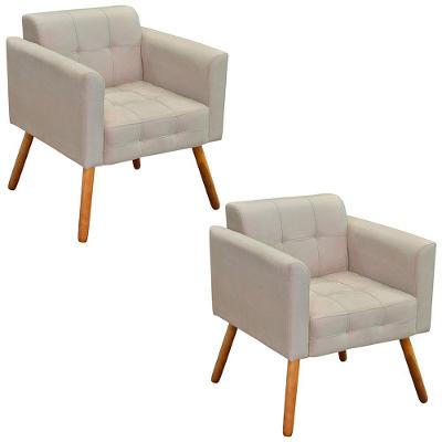 Kit 2 Poltronas Decorativas Pés Palito Karen Suede Bege