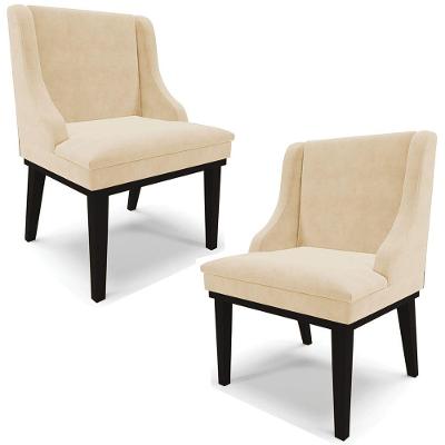 Kit 2 Poltronas Base Fixa De Madeira Suede Bege/Preto