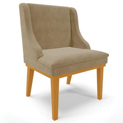 Poltrona Base Fixa De Madeira Firenze Suede Nude/Castanho