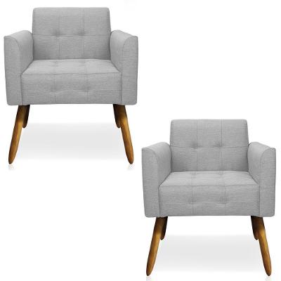Kit 2 Poltronas Decorativas Pés Palito Karen Linho Cinza