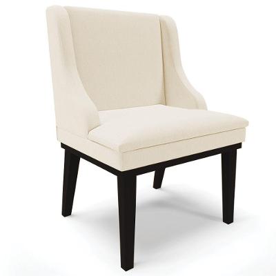 Poltrona Base Fixa De Madeira Firenze Linho Bege/Preto