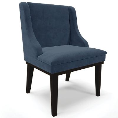 Poltrona Base Fixa De Madeira Suede Azul Marinho/Preto