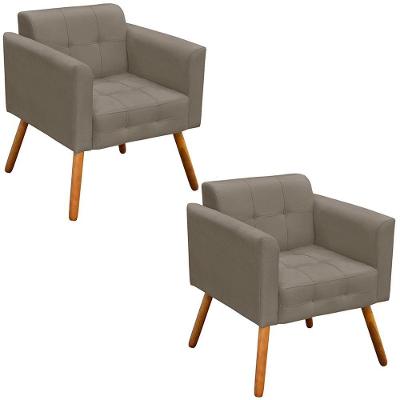 Kit 2 Poltronas Decorativas Pés Palito Karen Suede Nude