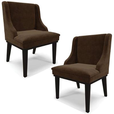 Kit 2 Poltronas Base Fixa De Madeira Suede Marrom/Preto