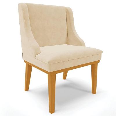 Poltrona Base Fixa De Madeira Firenze Suede Bege/Castanho