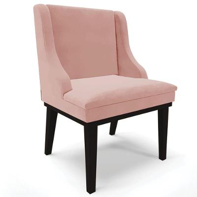 Poltrona Base Fixa De Madeira Firenze Veludo Rosê/Preto