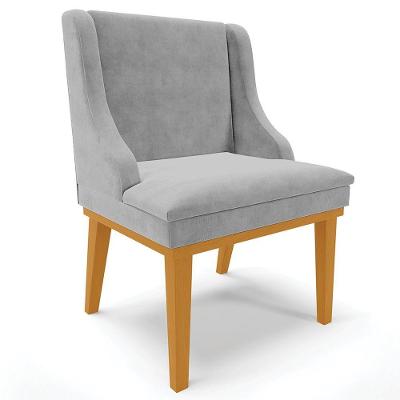 Poltrona Base Fixa De Madeira Firenze Suede Cinza/Castanho
