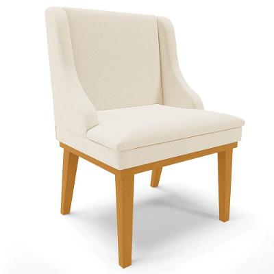 Poltrona Base Fixa De Madeira Firenze Linho Bege/Castanho