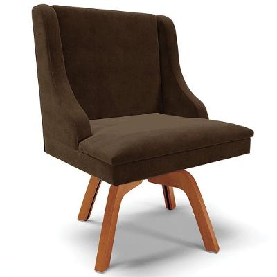 Poltrona Base Giratória De Madeira Suede Marrom/Natural