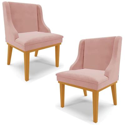 Kit 2 Poltronas Base Fixa De Madeira Veludo Rose/Castanho