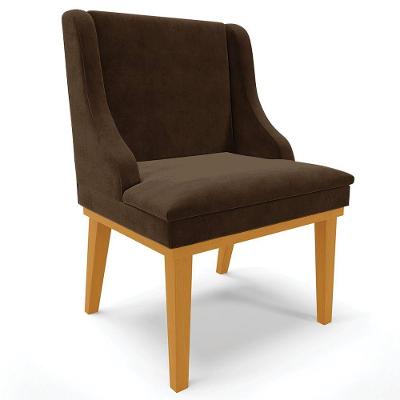 Poltrona Base Fixa De Madeira Firenze Suede Marrom/Castanho