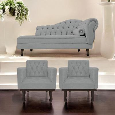 Kit Diva Recamier Diana 140Cm Lado Esquerdo E 02 Poltronas Classic Corano Cinza
