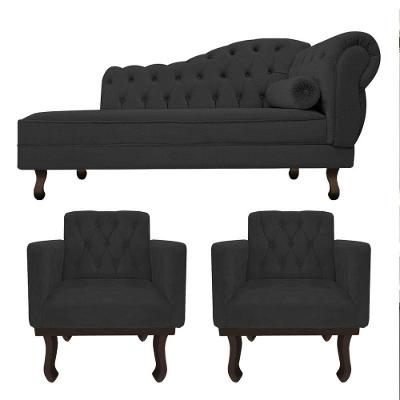 Kit Diva Recamier Diana 140Cm Lado Esquerdo E 02 Poltronas Classic Corano Preto