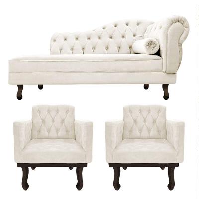 Kit Diva Recamier Diana 140Cm Lado Esquerdo E 02 Poltronas Classic Corano Bege