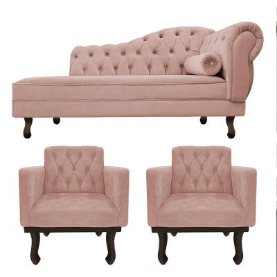 Kit Diva Recamier Diana 130Cm Lado Esquerdo E 02 Poltronas Classic Suede Rosê