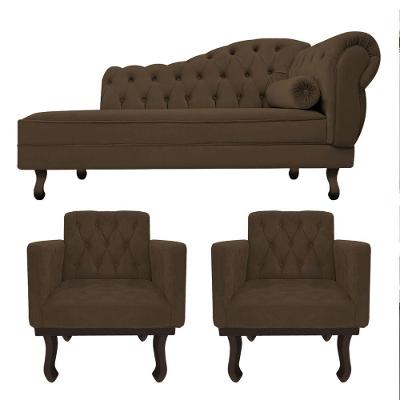 Kit Diva Recamier Diana 130Cm Lado Esquerdo E 02 Poltronas Classic Suede Marrom