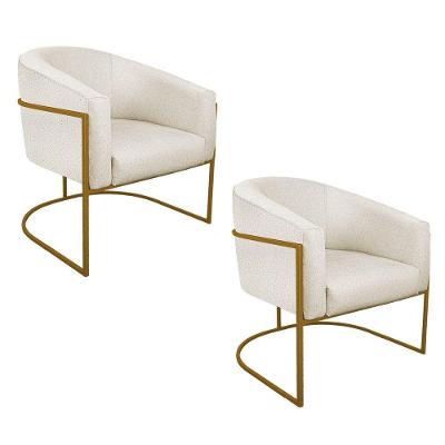 Kit 02 Poltronas Luiza Base De Ferro Dourado Linho Bege