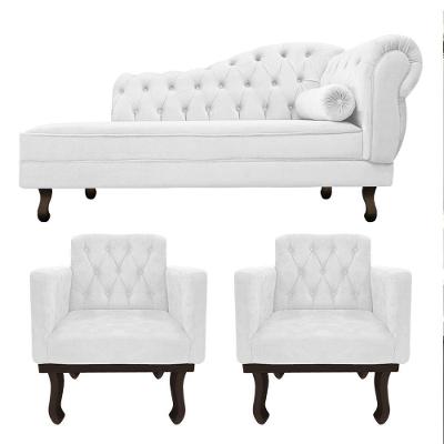 Kit Diva Recamier Diana 140Cm Lado Esquerdo E 02 Poltronas Classic Corano Branco