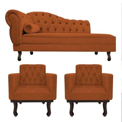 Kit Diva Recamier Diana 140Cm Lado Direito E 02 Poltronas Classic Suede Terracota