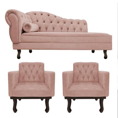 Kit Diva Recamier Diana 140Cm Lado Direito E 02 Poltronas Classic Suede Rosê