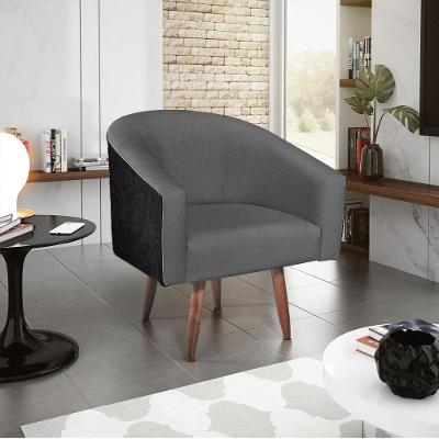 Poltrona Luiza Pés Palito Factor Preto E Linho - Adj Decor Cor Cinzaescuro