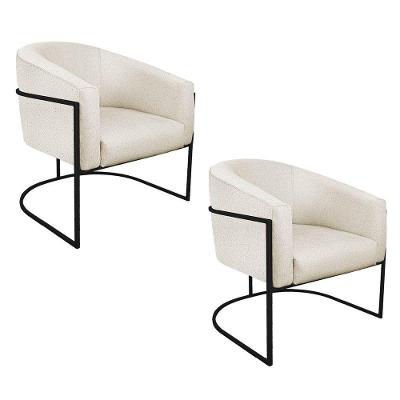 Kit 02 Poltronas Luiza Base De Ferro Preto Linho - Adj Decor Cor Bege