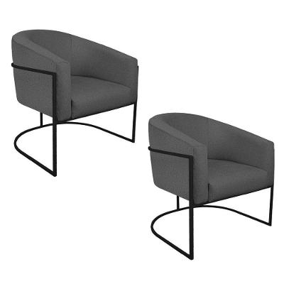 Kit 02 Poltronas Luiza Base De Ferro Preto Linho - Adj Decor Cor Cinzaescuro