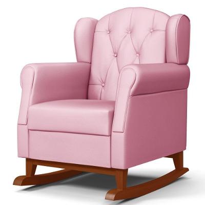 Poltrona De Amamentação E Descanso Base Madeira Balanço Lucy P04 Sintético Rosa - Mpozenato