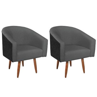 Kit 02 Poltronas Luiza Pés Palito Factor Preto E Linho - Amarena Móveis Cor Cinzaescuro