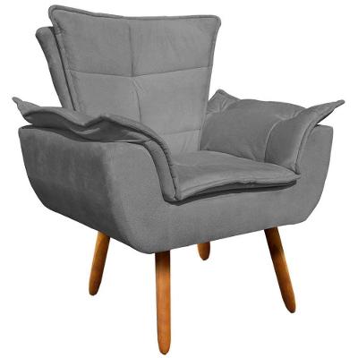 Poltrona Decorativa Pés Palito Charger Suede Grafite G19 - Gran Belo