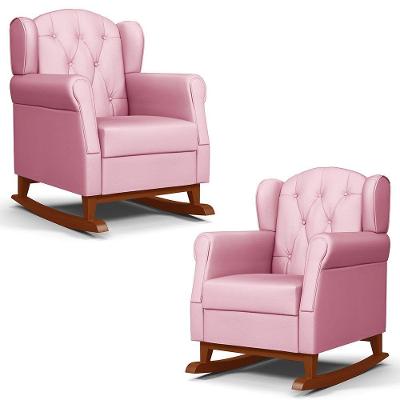 Kit 02 Poltronas De Amamentação Base De Madeira Balanço Lucy P04 Sintético Rosa - Mpozenato