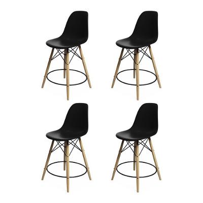 Kit 4 Banquetas Eames Eiffel De Madeira Assento Preto