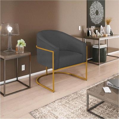 Poltrona Luiza Base De Ferro Dourado Linho - Amarena Móveis Cor Cinzaescuro