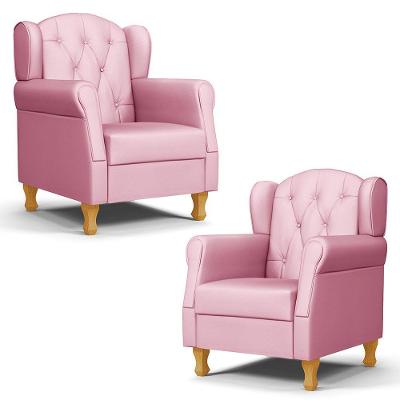 Kit 02 Poltronas De Amamentação E Descanso Pés Madeira Lucy P04 Sintético Rosa - Mpozenato